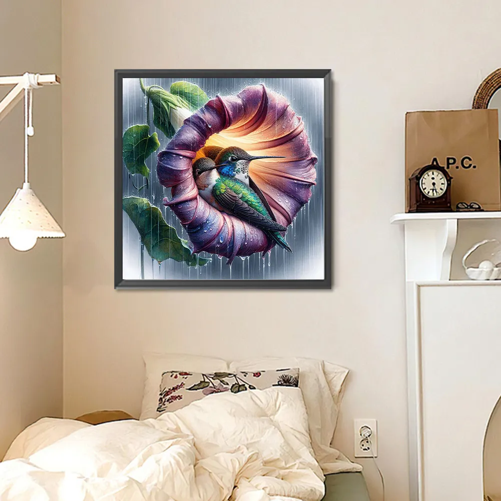Diamond Painting - Full Round Drill - Flower Hummingbird(Canvas|30*30cm)