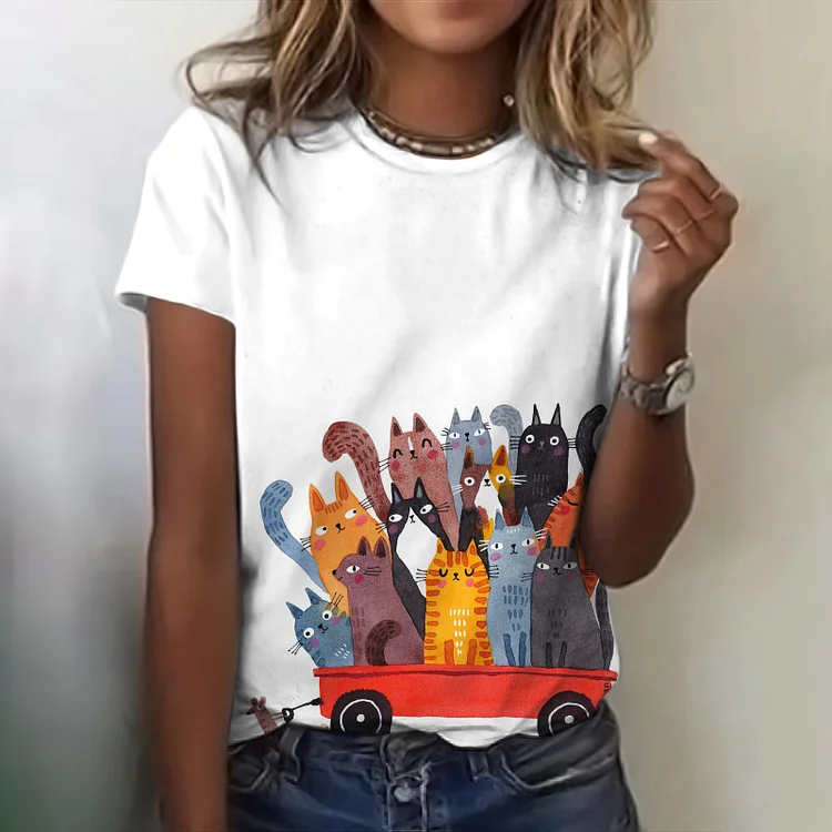 Animal World Print Women'S Round Neck T-Shirt