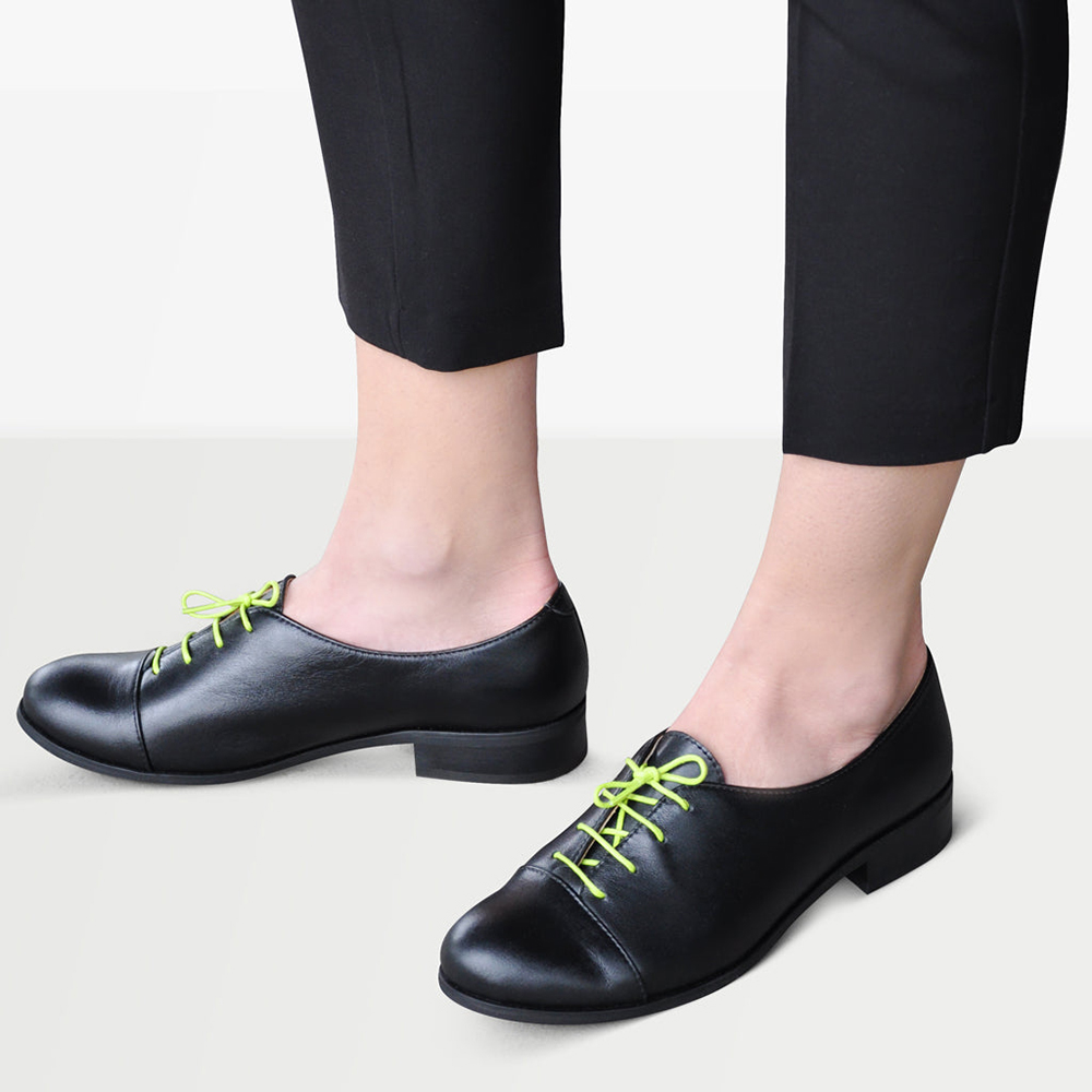 Black Vegan Leather Rounded Toe Block Heel Lace Up Oxford Shoes Nicepairs