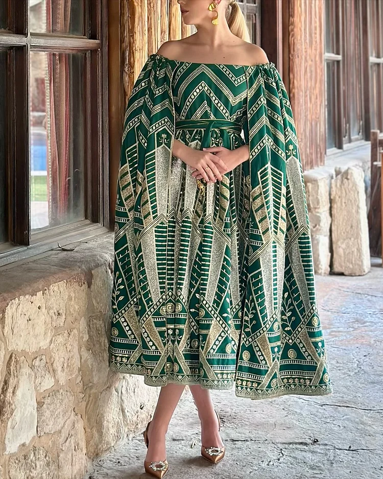 Women's Off-shoulder Shawl Embroidered Dress