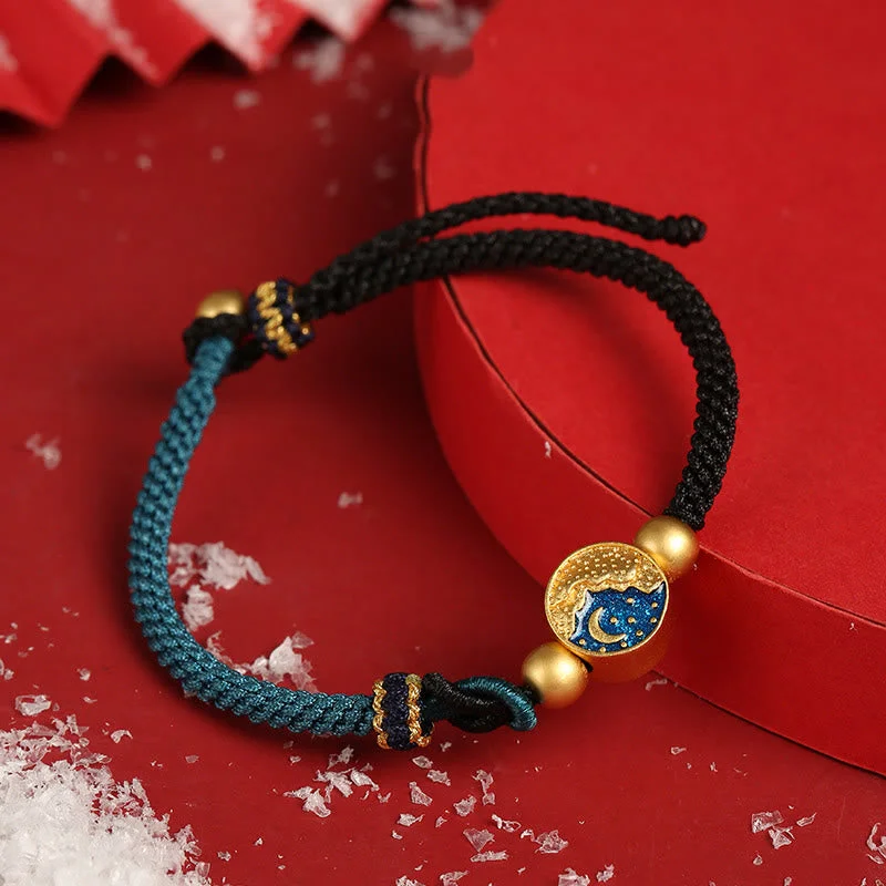 Mountain and Sea Engraved Luck Two-Color String Couple Bracelet