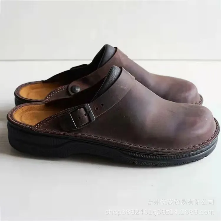 Breakj Breakj Men's Thick-Bottomed Back Empty Sandals Shallow Mouth Round Head Casual Large-Size Men's Sandals Slippers
