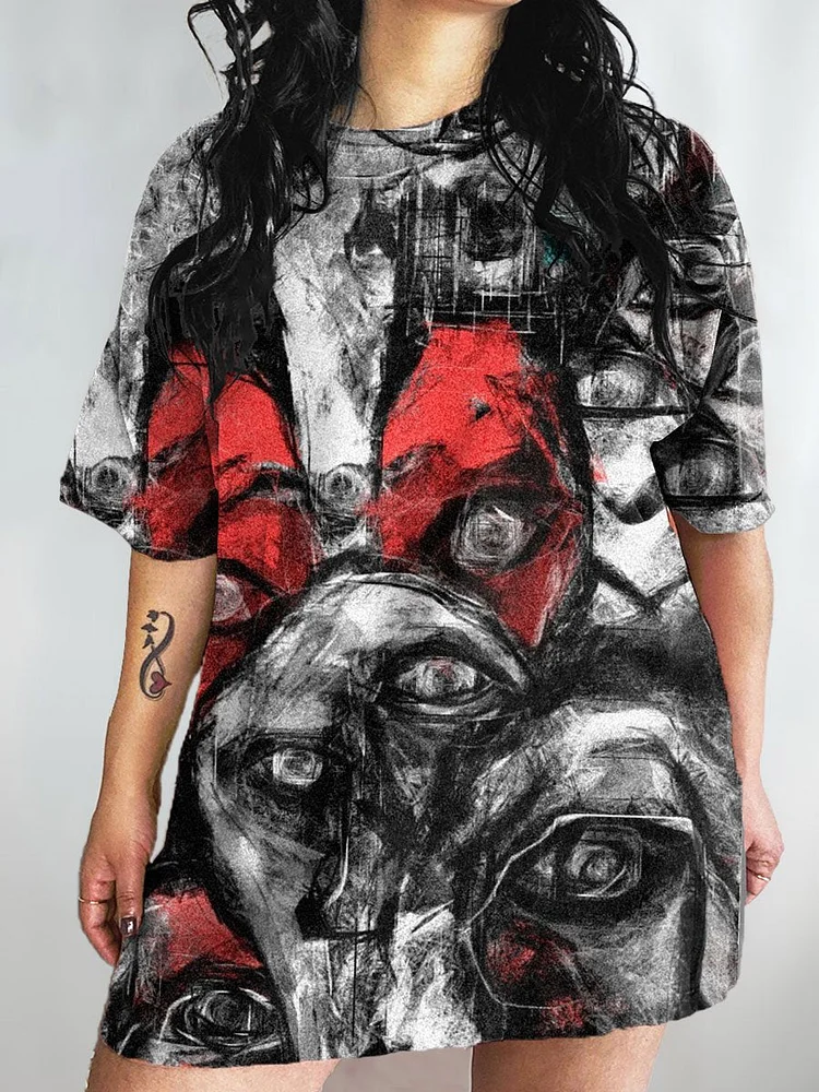 Women's Abstract Art Print Crew Neck Causl Shirt