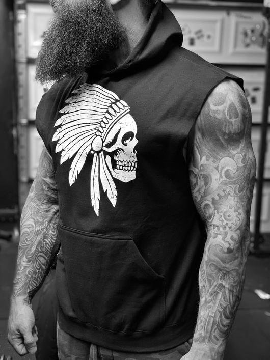 Hooded tribal skull print vest