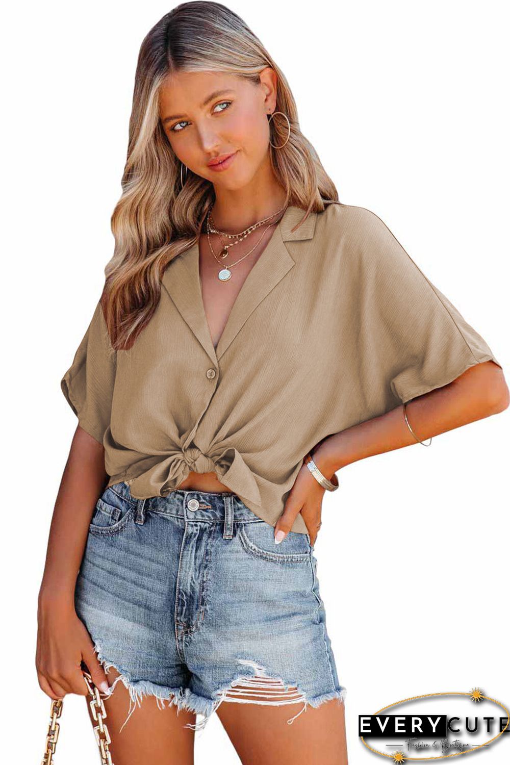 Khaki Button Front Short Sleeve Shirt