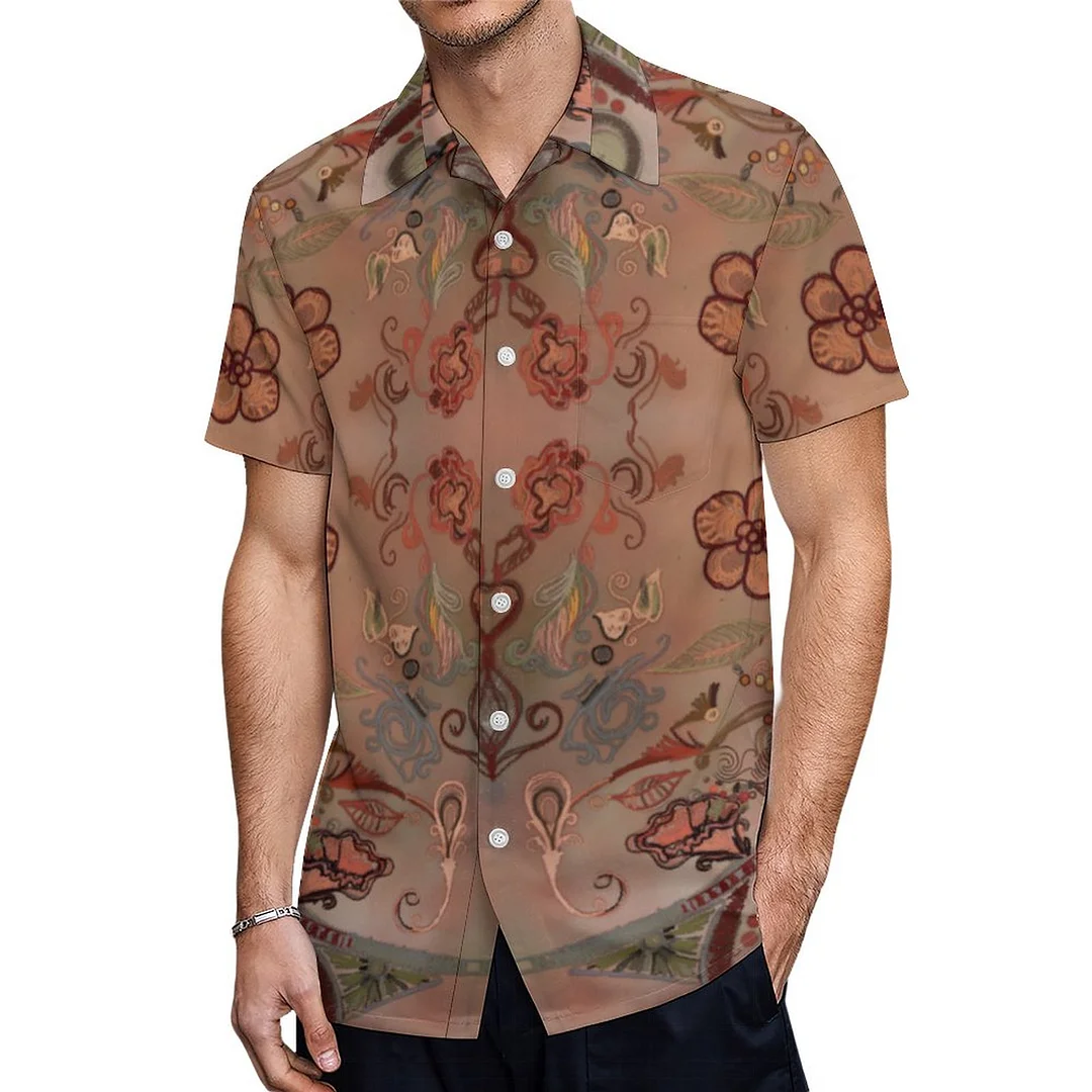 Craft Decoupage Art Deco Collage Floral Hawaiian Shirt Mens Button Down Plus Size Tropical Hawaii Beach Shirts