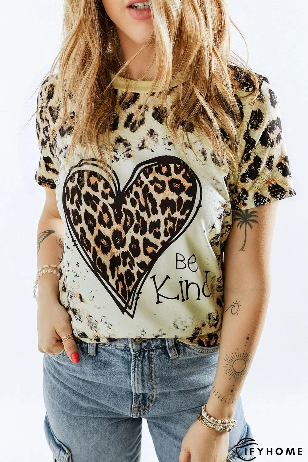 Leopard Be Kind Heart Graphic Print T Shirt | IFYHOME