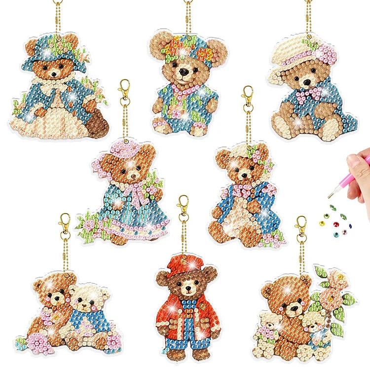 Acrylic Double Sided Special Shaped Animal Diamond Art Keyring for Home Birthday