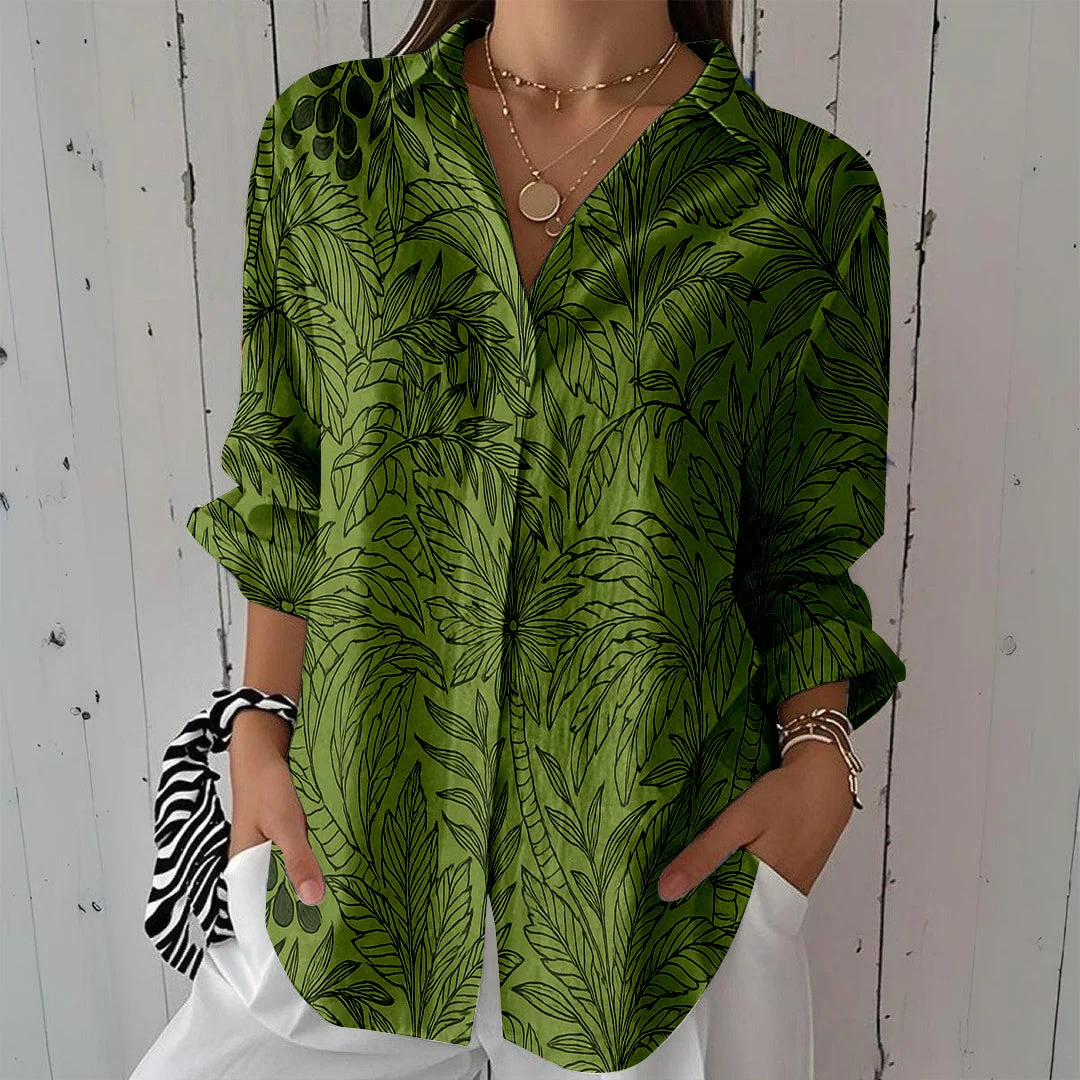 Style & Comfort for Mature Women Women Tropical, Green DZCL0095 3/4 Sleeve Shirt Collar Printed Button Tops