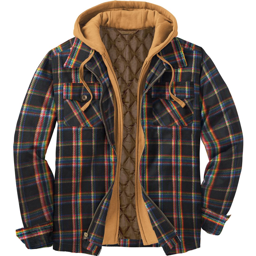Men's Fall & Winter Casual Checkered Hooded Fake Two Casual Jackets