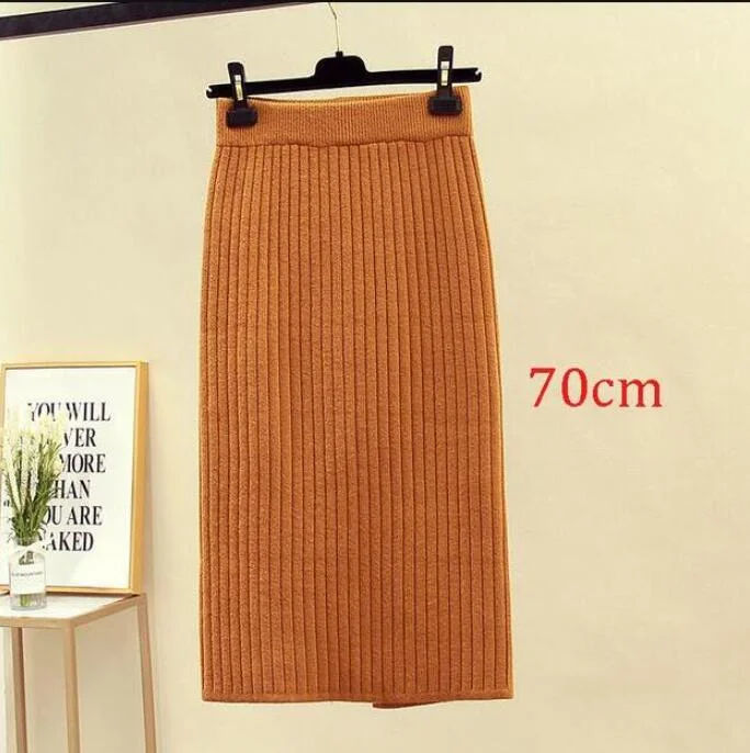 2020 Women's Spring Pencil Knitted Skirt High Waist Warm Elegant Knitting Ribbed Party Skirt Black Solid Ladies Office Skirts