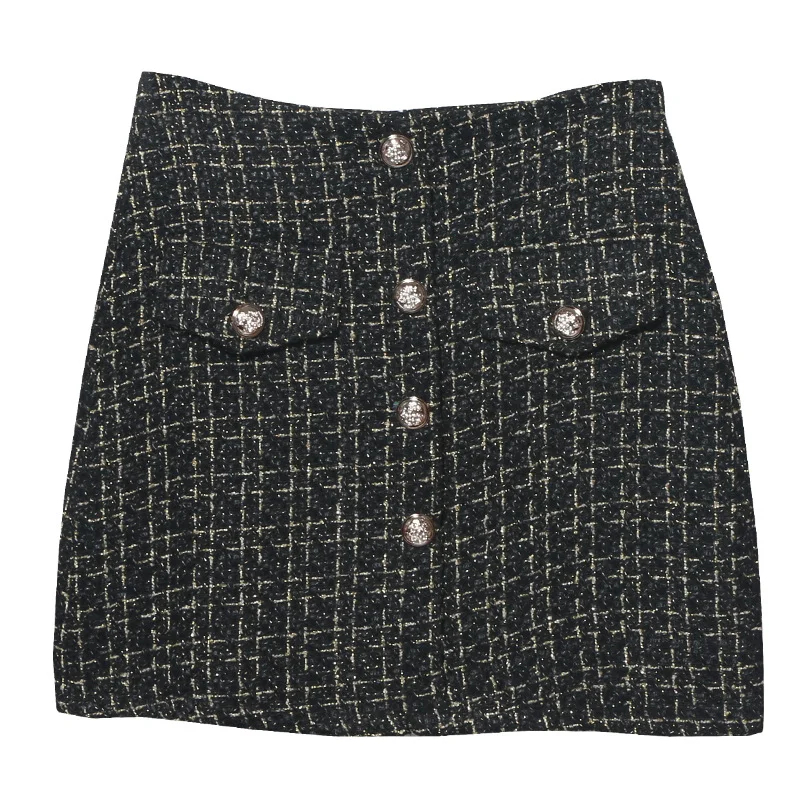 Uveng Small Scented Coarse Flowers, The Short Skirt 2022 Autumn And Winter Korean Version Of The Small Man A-Word Bag Hip Lattice Half-Dress 8891