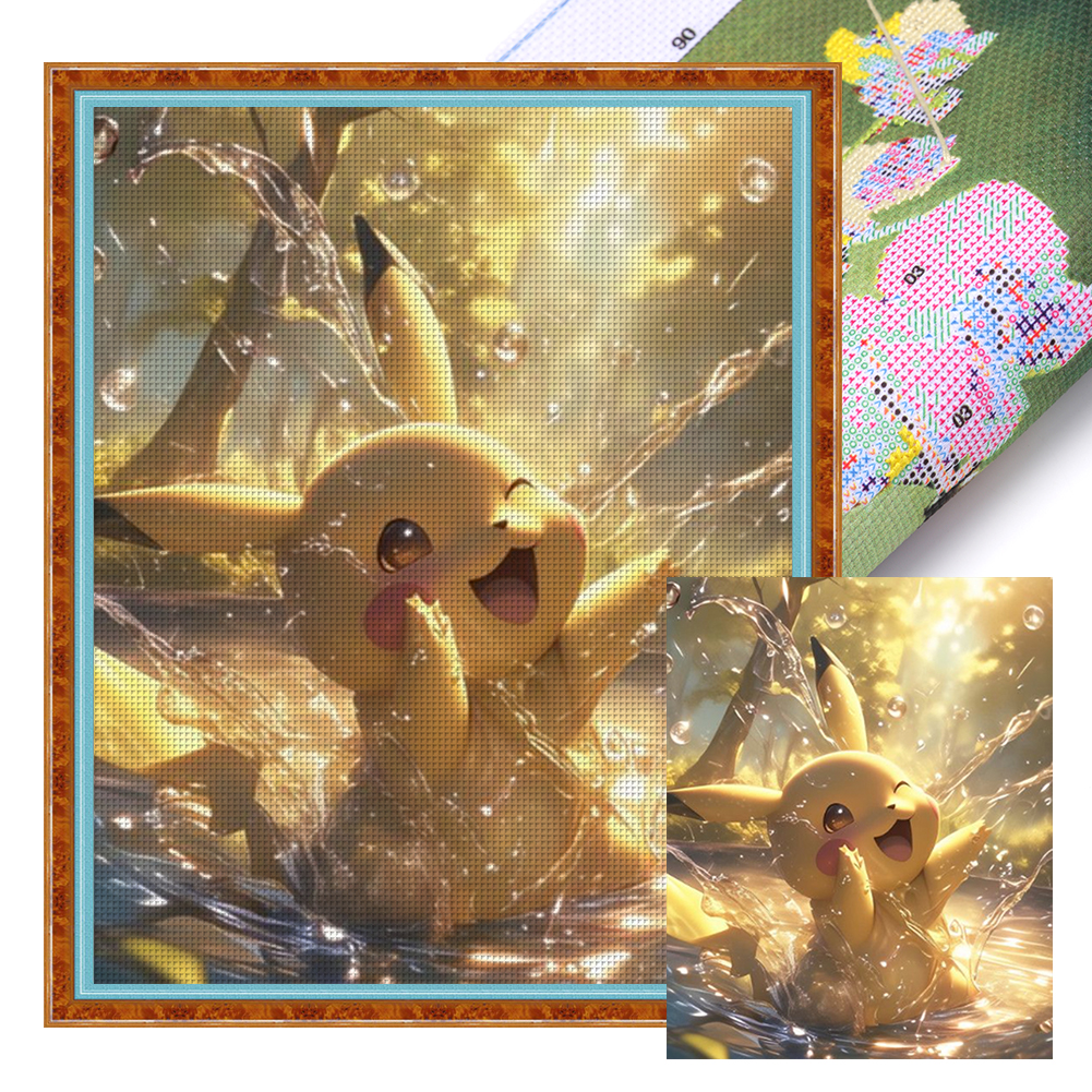 Play Water Pikachu Full 11CT Pre-stamped Canvas(35*45cm) Cross Stitch