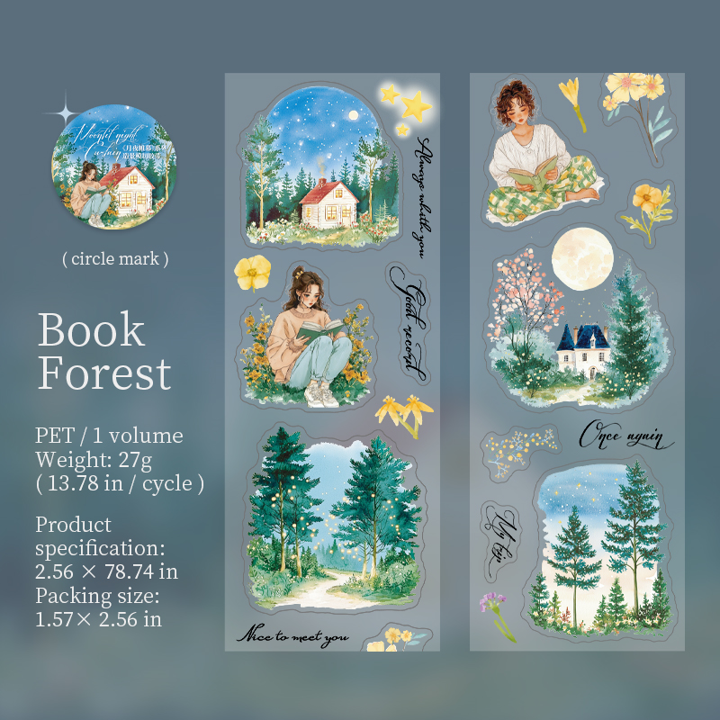 PET Tape - 65mm*200cm Moonlight Night Curtain Series Vintage Character Landscape 