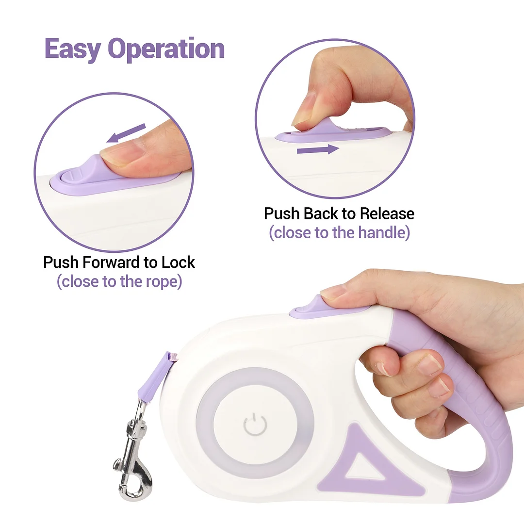 BEBANG Retractable Dog Leash, 16ft with Light, Anti-Slip Handle, One Button Brake & Lock Tangle-Free