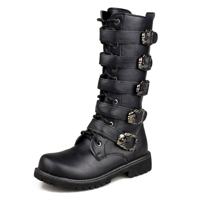 ZERO MORE Army Boots Men High Military Combat Boots Metal Buckle Punk Mid Calf Male Motorcycle Boots Lace Up Men's Shoes Rock