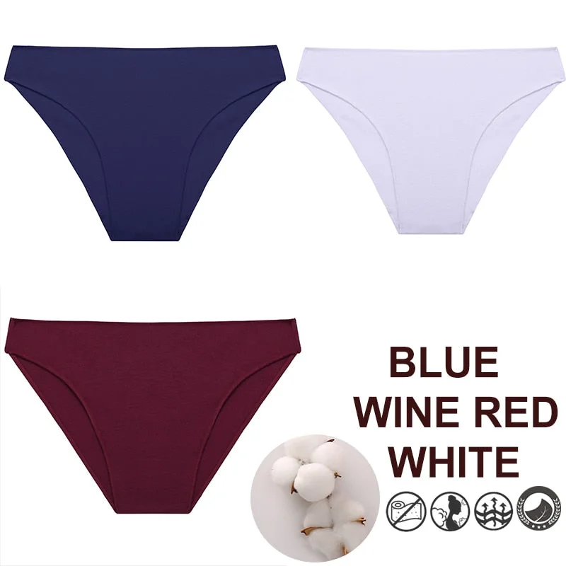 FINETOO 3PCS/Set M-XXL Panties Women Cotton Lingerie Woman Underwear Sexy Femme Underwear Girls Underpant Panty  7 Solid Colors