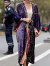 Stylish Double-Sided Printing Lapel Collar Velvet Long Cardigan Trench Coats
