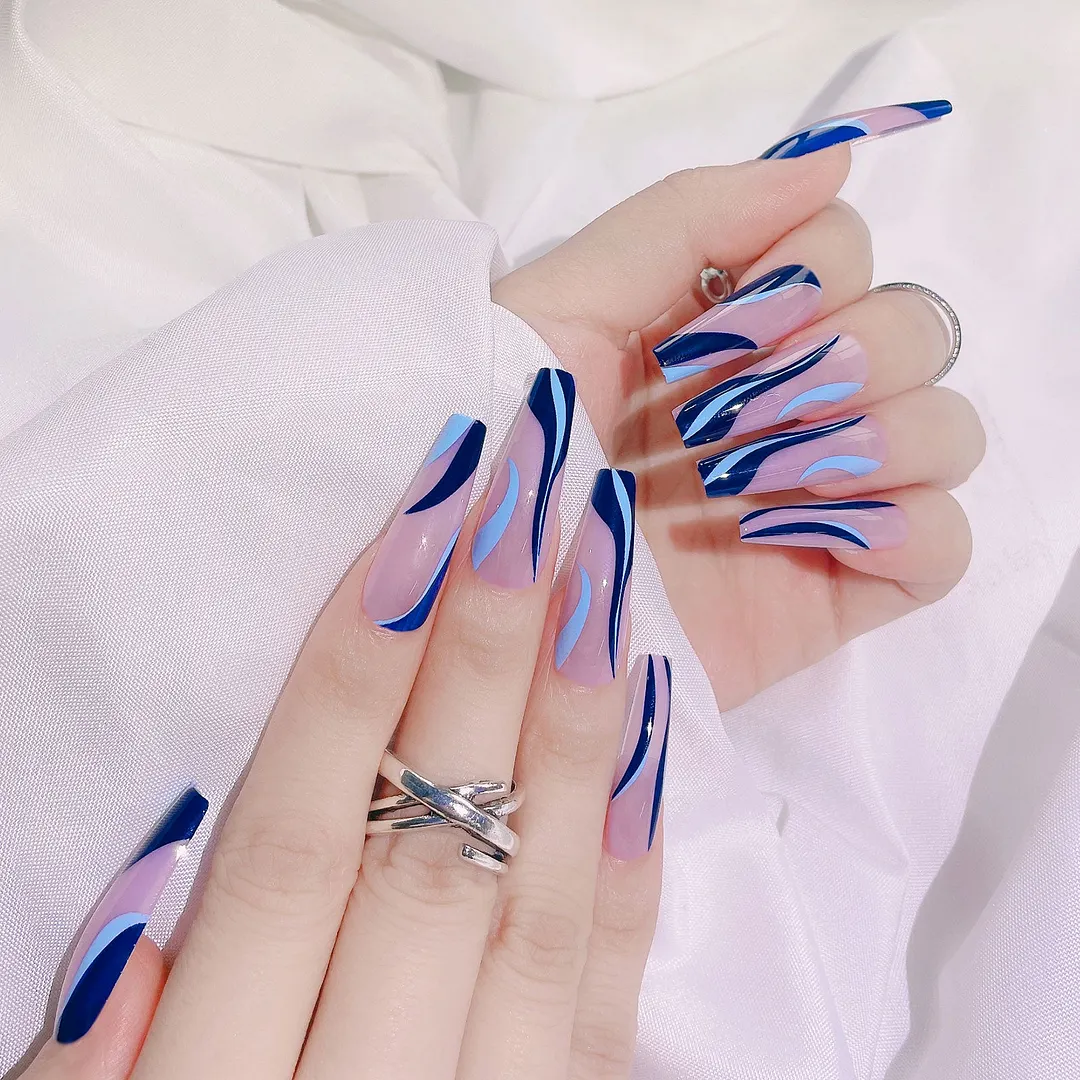 24pcs Long Coffin False Nails Wearable Ballerina Fake Nails Orange gradient gold foil nails Full Cover Nail Tips Press On Nails-Nail Inspo