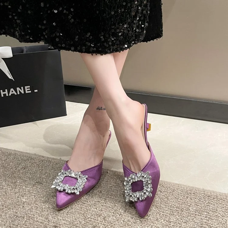 Yyvonne Buckle Water Drill Head Half Slippers Women Wear Summer 2025 New Thin Heel Slacker Cool Dragged Muller Shoes