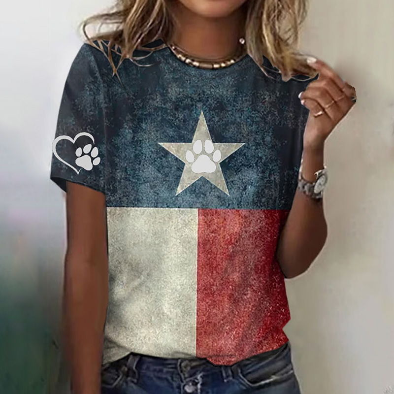 Women's Vintage Texas Dog Rescue Print Crew Neck T-shirt wearshes