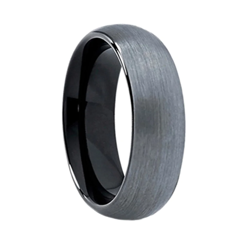 5MM 6MM 8MM Matte Brushed Black Domed Tungsten Carbide Rings Polished Finished For Men