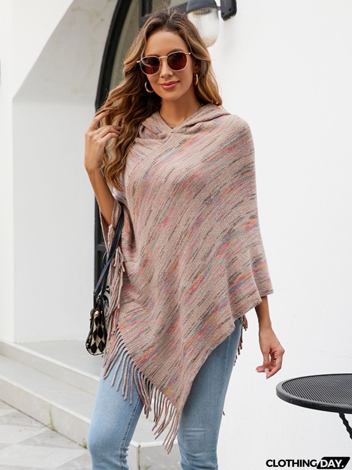 Fringe Hem Hooded Poncho