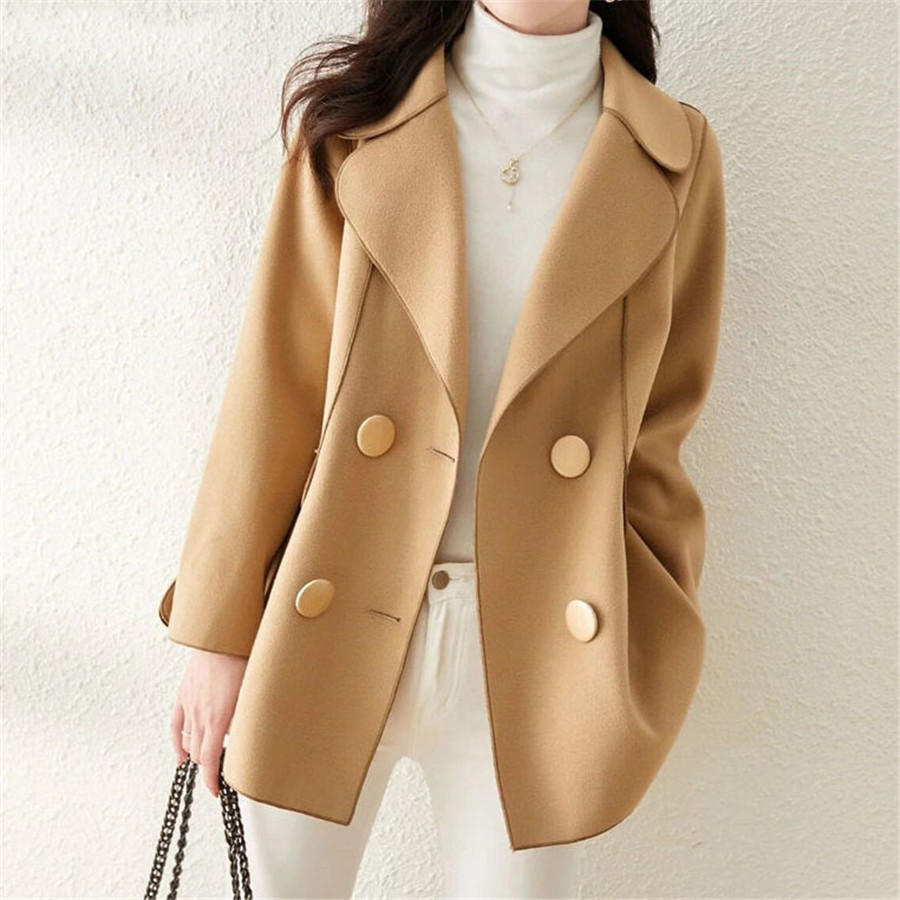 Rotimia Double Breasted Solid Color Casual Coat