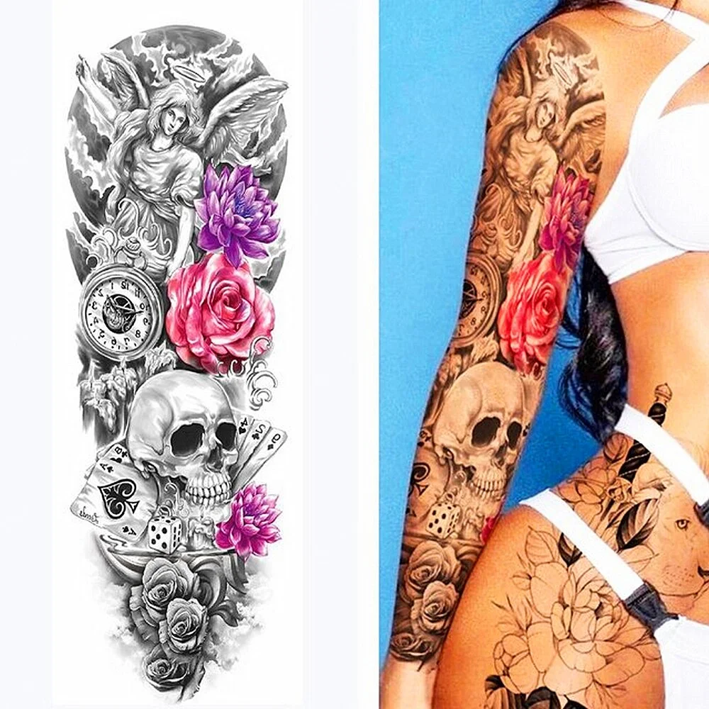 Sdrawing Women Waterproof Temporary Tattoos Stickers Thighs Cool Hipster Skull Mermaid