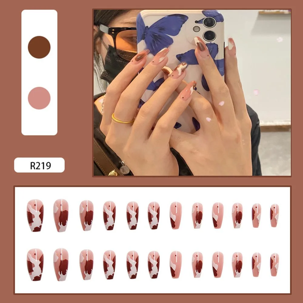 24Pcs Detachable Butterfly Rhinestone French Ballerina False Nails Artificial Coffin Full Cover Fake Nails With Glue Manicure-Nail Inspo