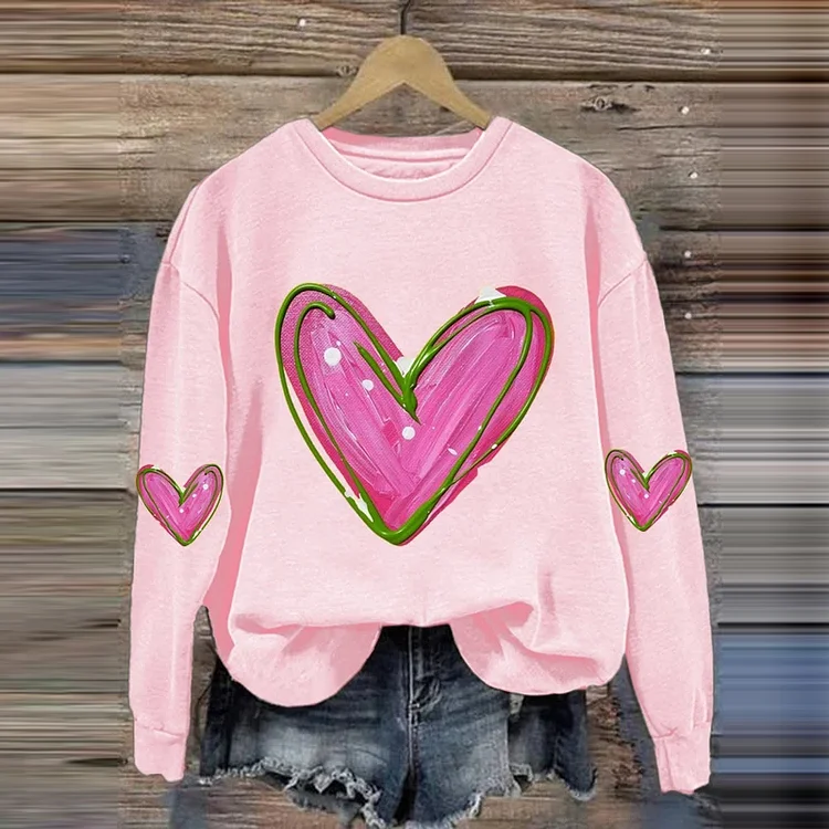 Comstylish Fashion Women's Heart Print Round Neck Sweatshirt