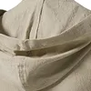 Men's Retro Vacation Linen Hooded Lace-Up Short Sleeve Shirt by Inlyline