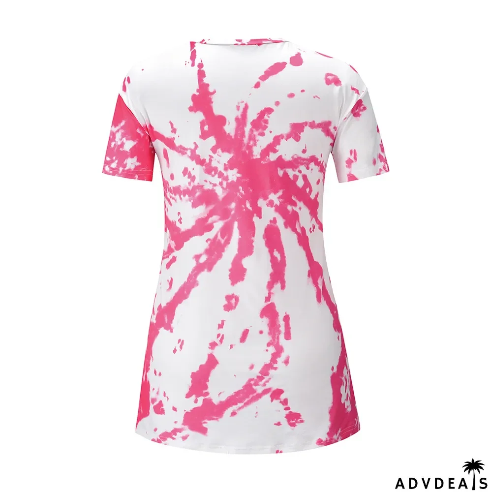 Summer Tie Dye Tongue Print O-Neck Regular Shirt