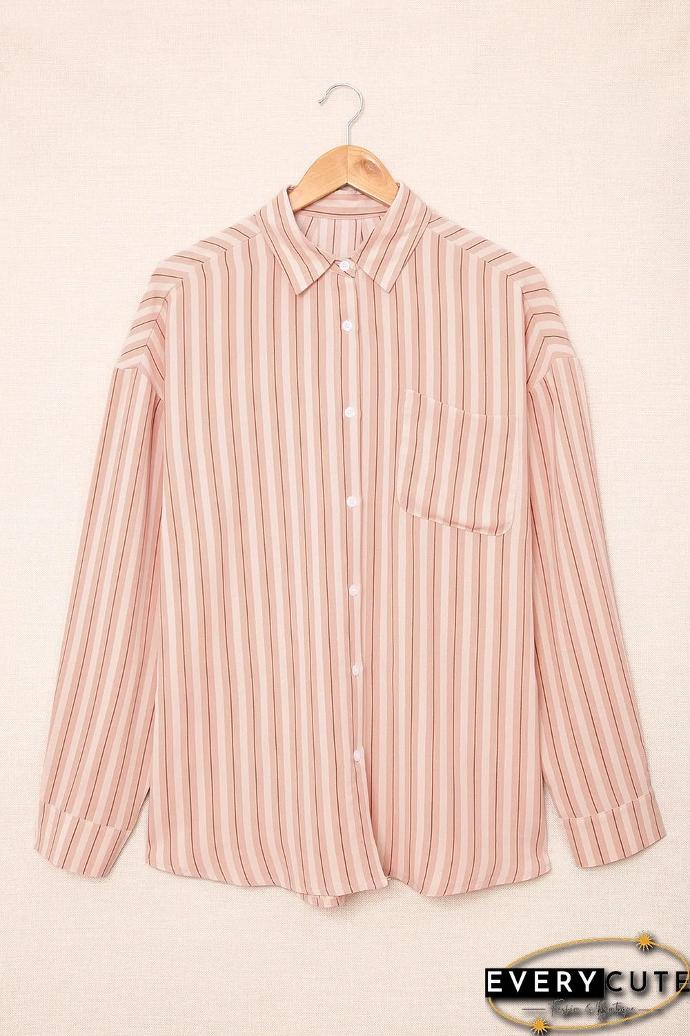 Pink Striped Buttons Closure Long Sleeve Shirt