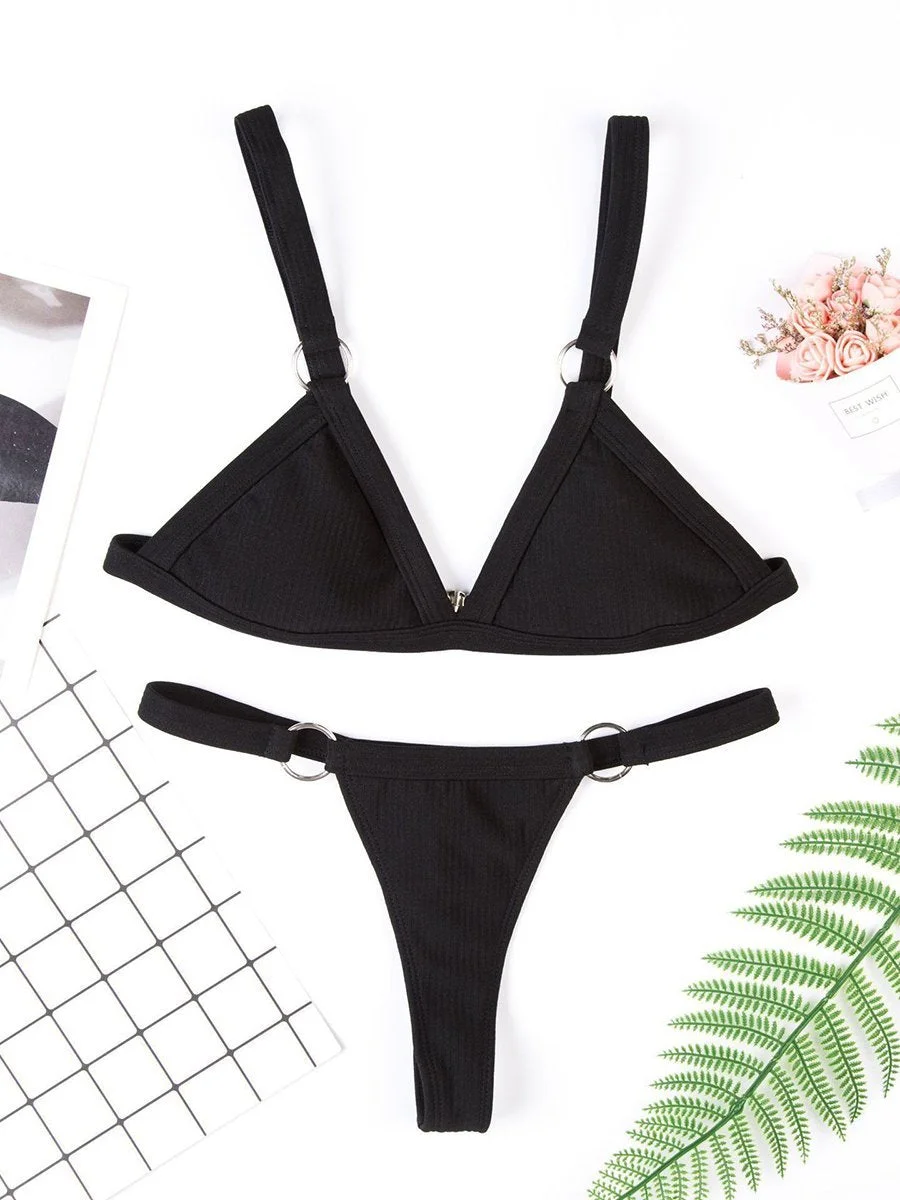 Vacation Sandbeach Sexy Pure Color Bikini Set