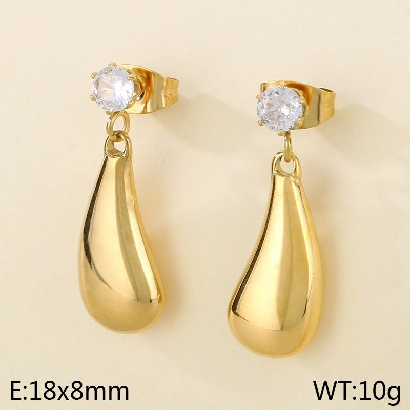 1 Pair Minimalist Water Droplets Solid Color Inlay 304 Stainless Steel Rhinestones 18K Gold Plated Ear Studs