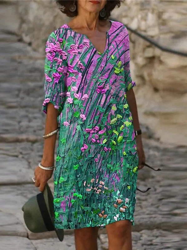 Women's Half Sleeve V-neck Floral Print Casual Dress