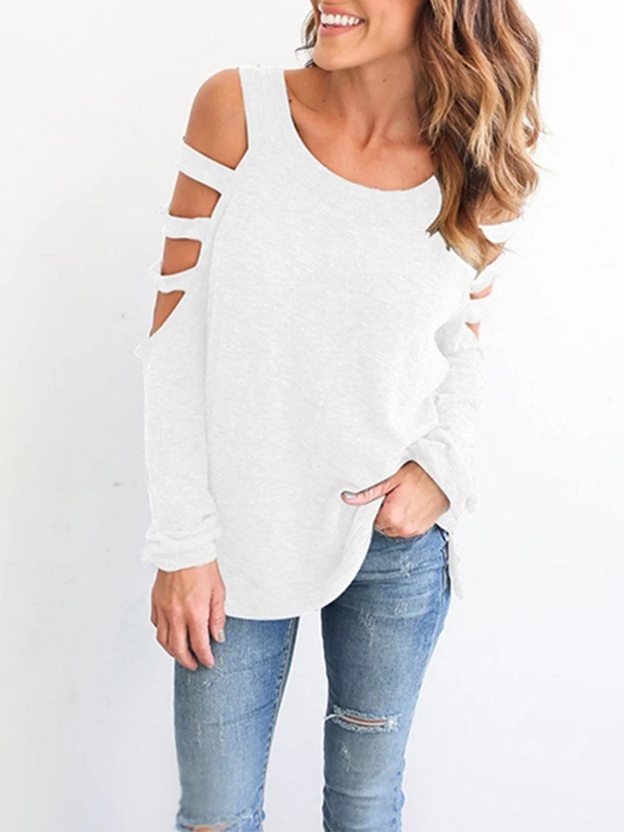 Round Neck Hollow Out Long Sleeves T-Shirts