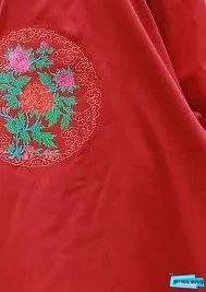 Women Red Embroidery Quilting Clothes Stand Collar Long Spring Dress