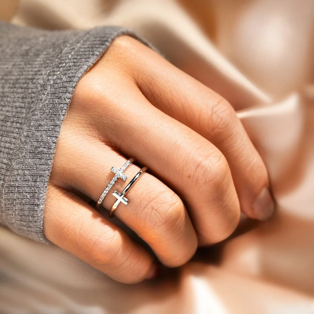 To My Daughter "Pray Through It" Twin Band Cross Ring