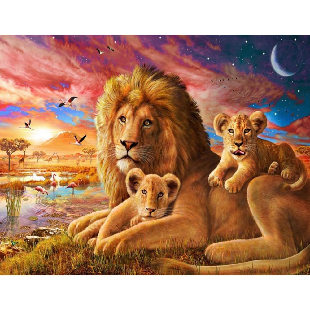 

30*25CM - Lions Family - Round Drill Diamond Painting, 501 Original