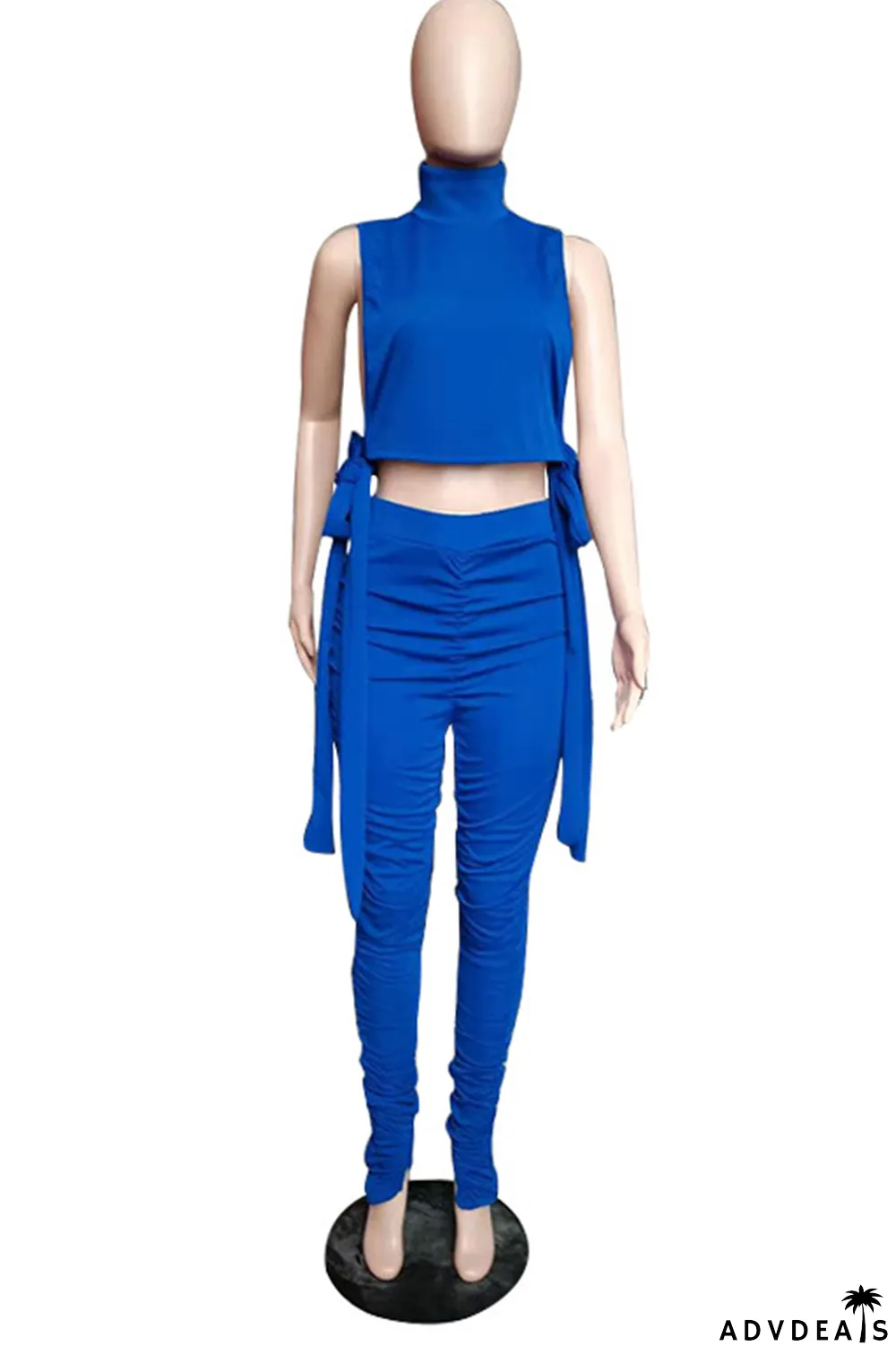 Purple Sexy Solid Split Joint Turtleneck Sleeveless Two Pieces