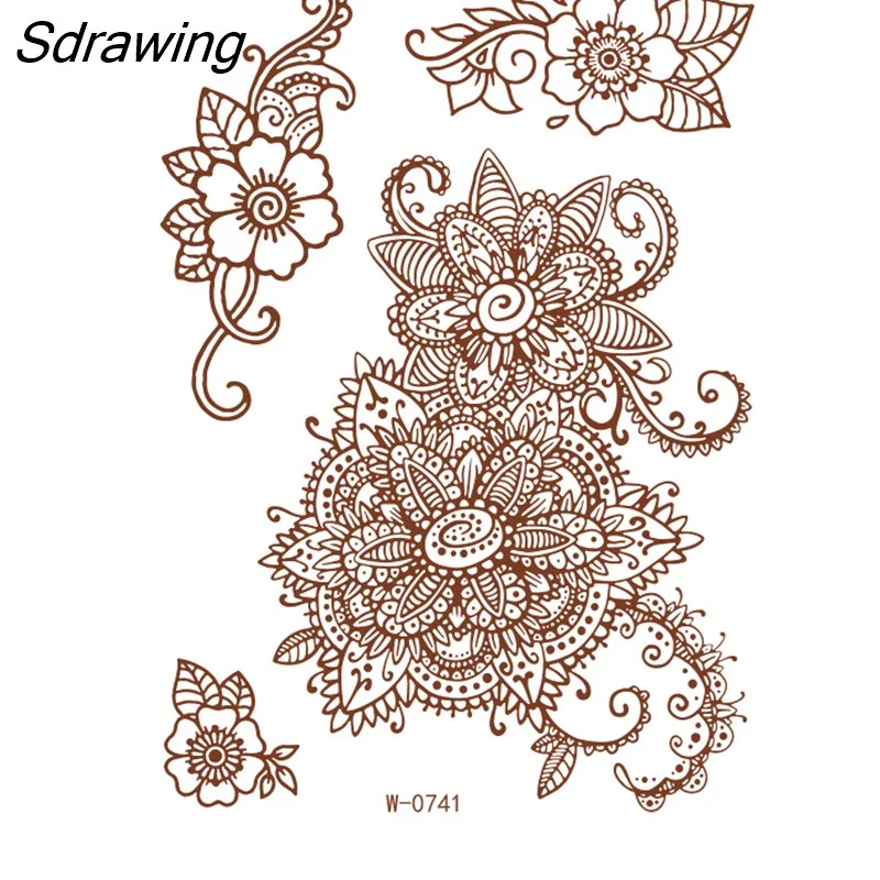 Sdrawing Henna Lace Temporary Tattoo Sticker Butterfly Mehndi Flower Fake Tattoo for Women Feather Flora Sexy Henna Design Stickers
