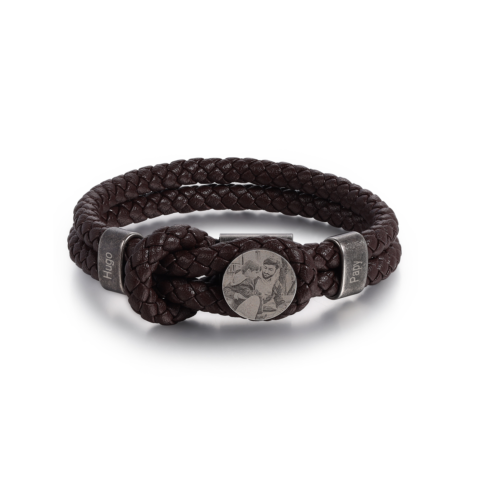 2 NamesPersonalized Mens Photo Bracelet Engraved with Names, Custom
