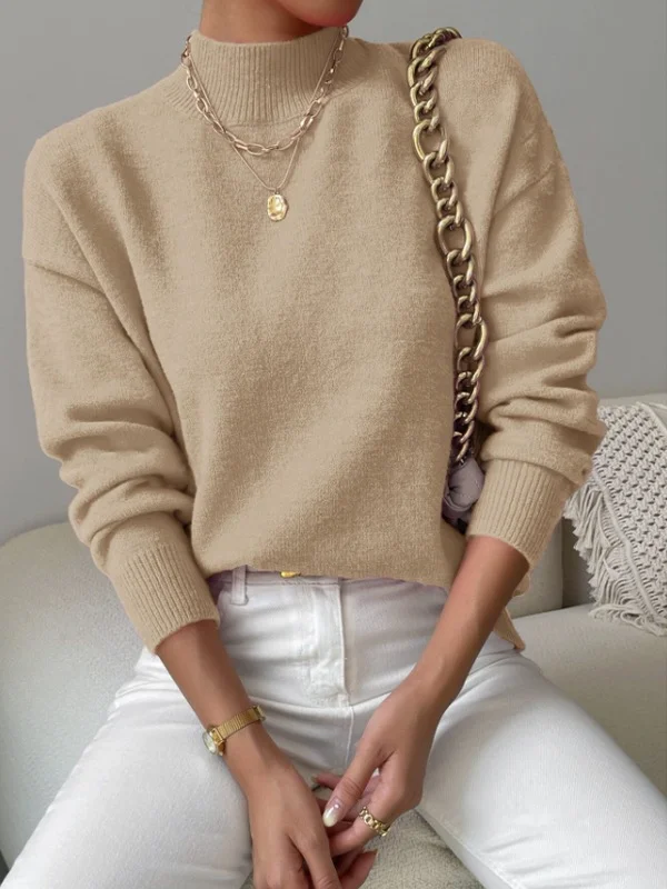 Athvotar Athvotar And Winter Half-High Collar Cover Long-Sleeved Sweater Women's Fashion Solid Color Loose Knitting Top