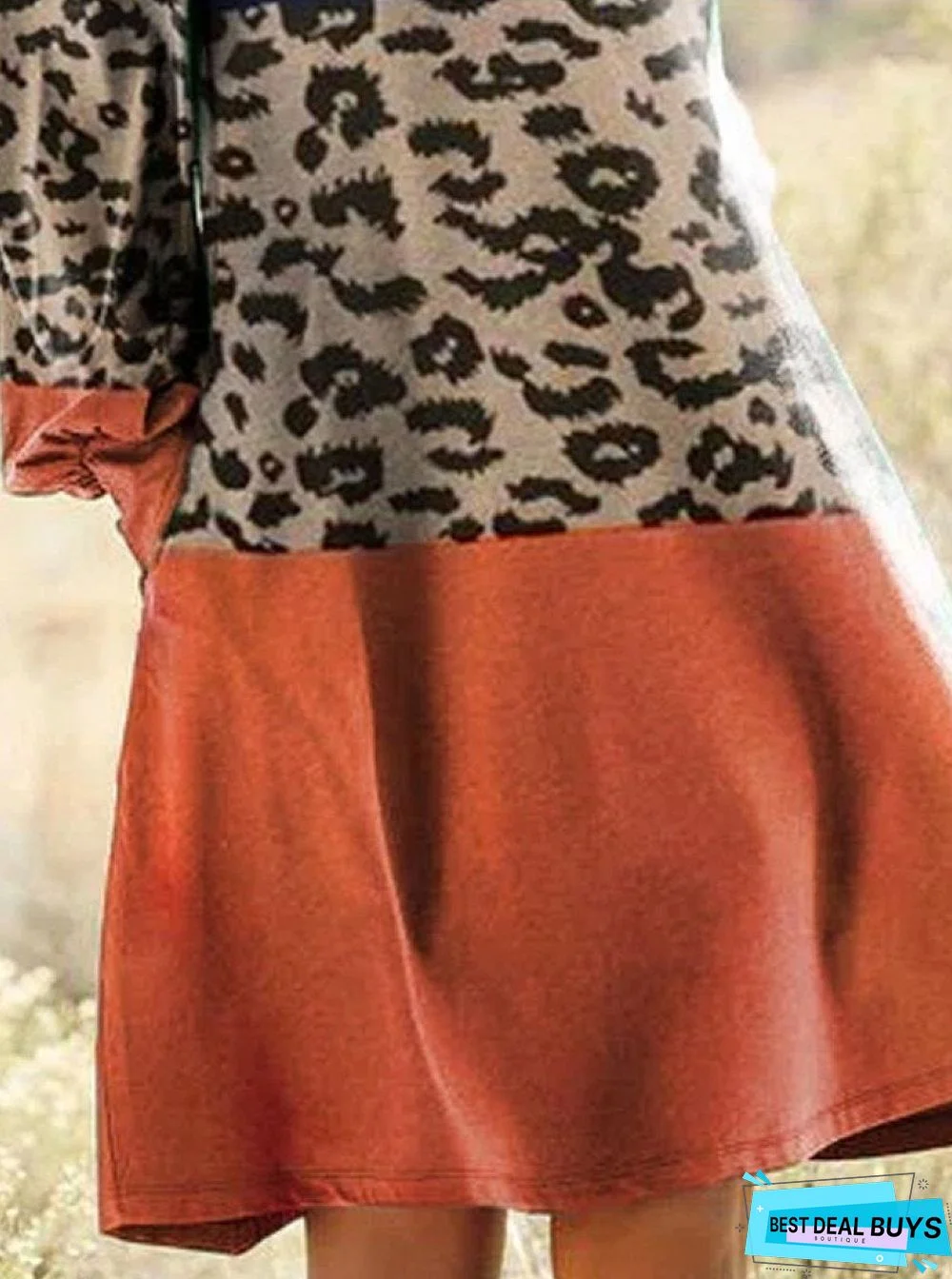 Casual Leopard Print Crew Long Sleeves Shift Dress