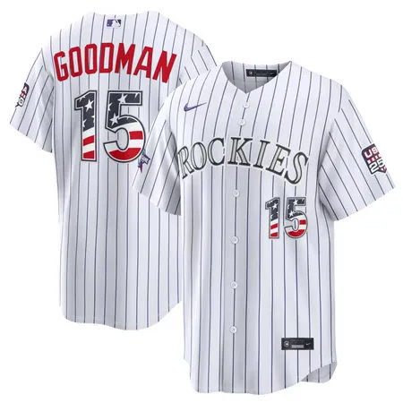 Men's Colorado Rockies #15 Hunter Goodman Nike White 2026 All-Star Edition Stars & Stripes Stadium Jersey