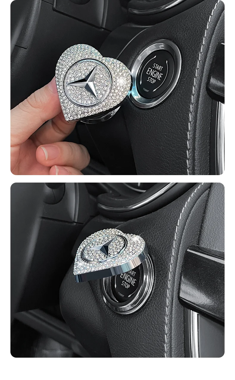 Car one-button start diamond-encrusted heart-shaped protective cover