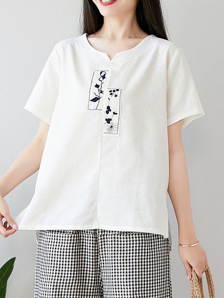 Embroidered Short Sleeve Loose Casual T shirt For Women P1664229