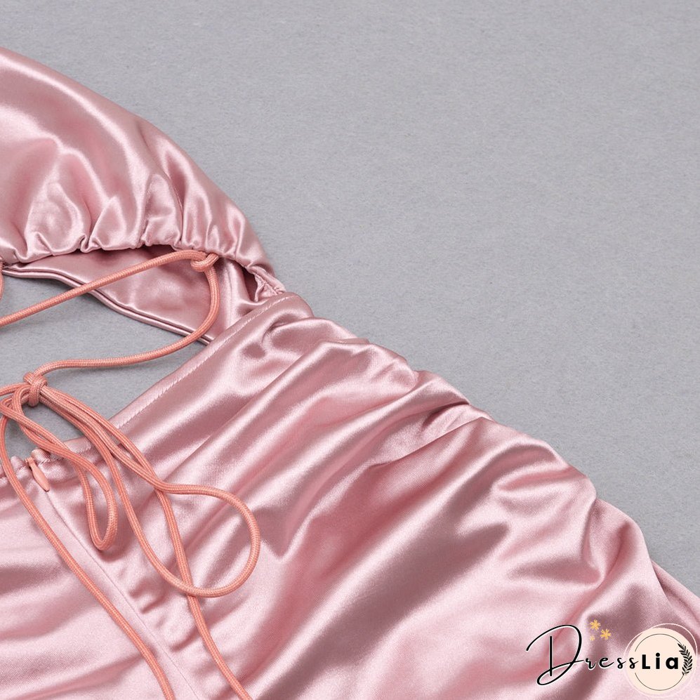 Halter Sleeveless Midi Hollow Out Bodycon Dress HB76640